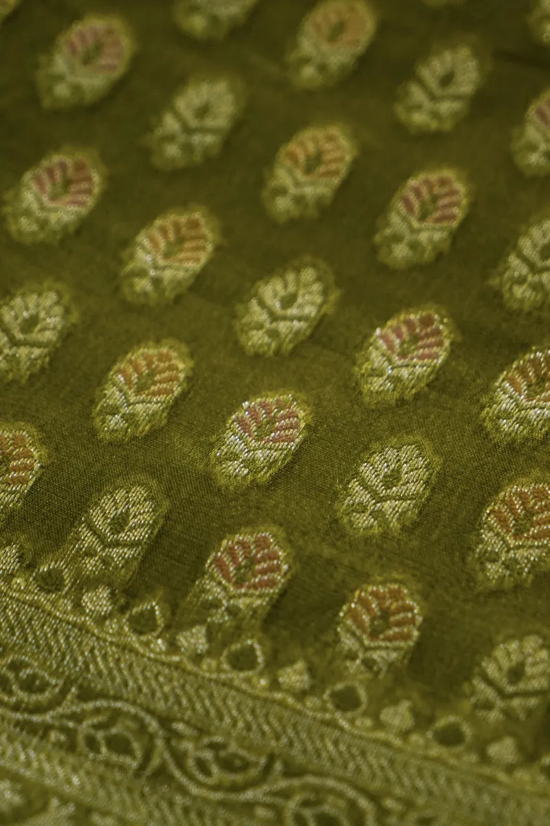 KHADDI SILK MEHENDI GREEN COLOR UNSTITCHED SUIT MATERIAL