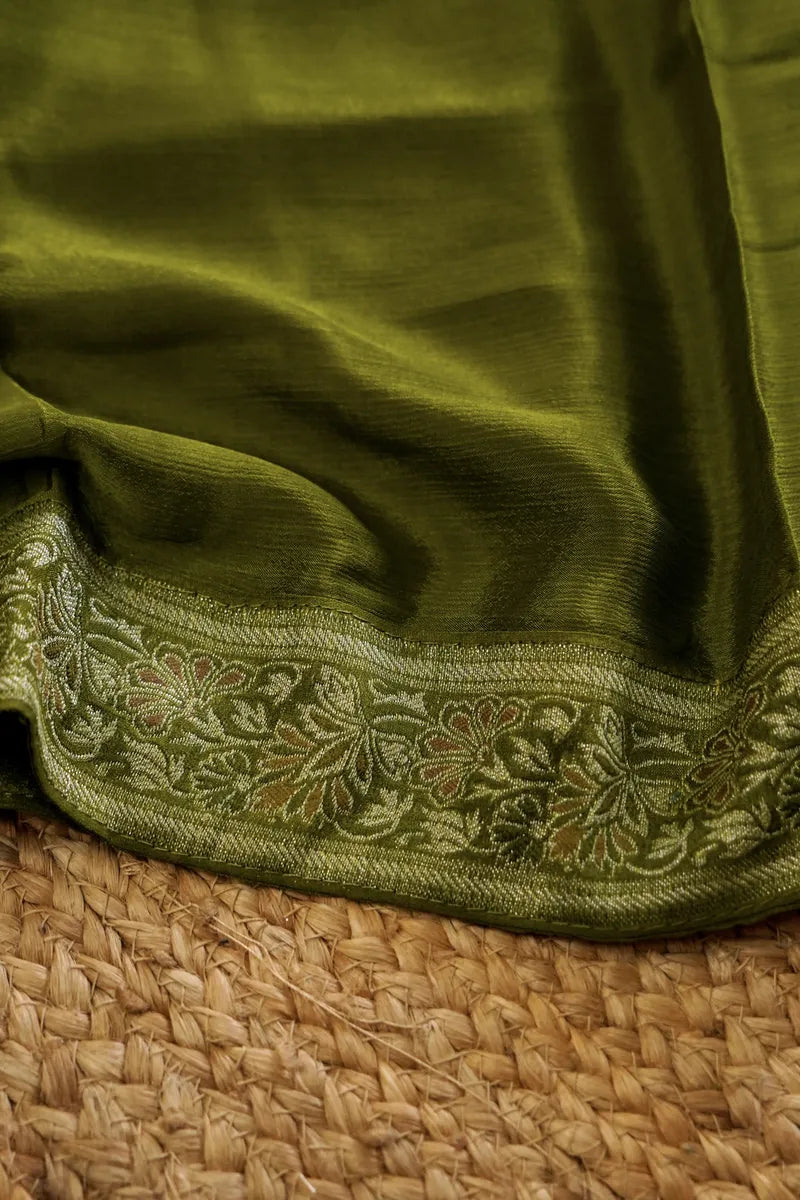 KHADDI SILK MEHENDI GREEN COLOR UNSTITCHED SUIT MATERIAL