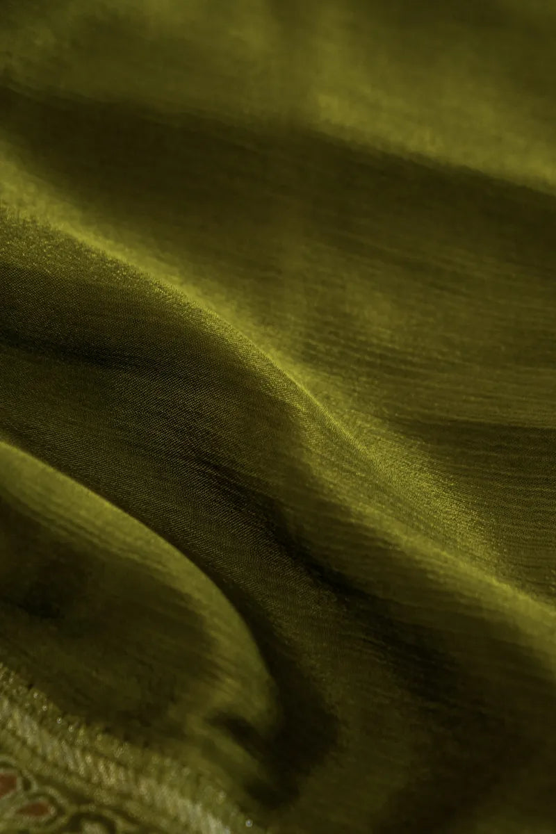 KHADDI SILK MEHENDI GREEN COLOR UNSTITCHED SUIT MATERIAL