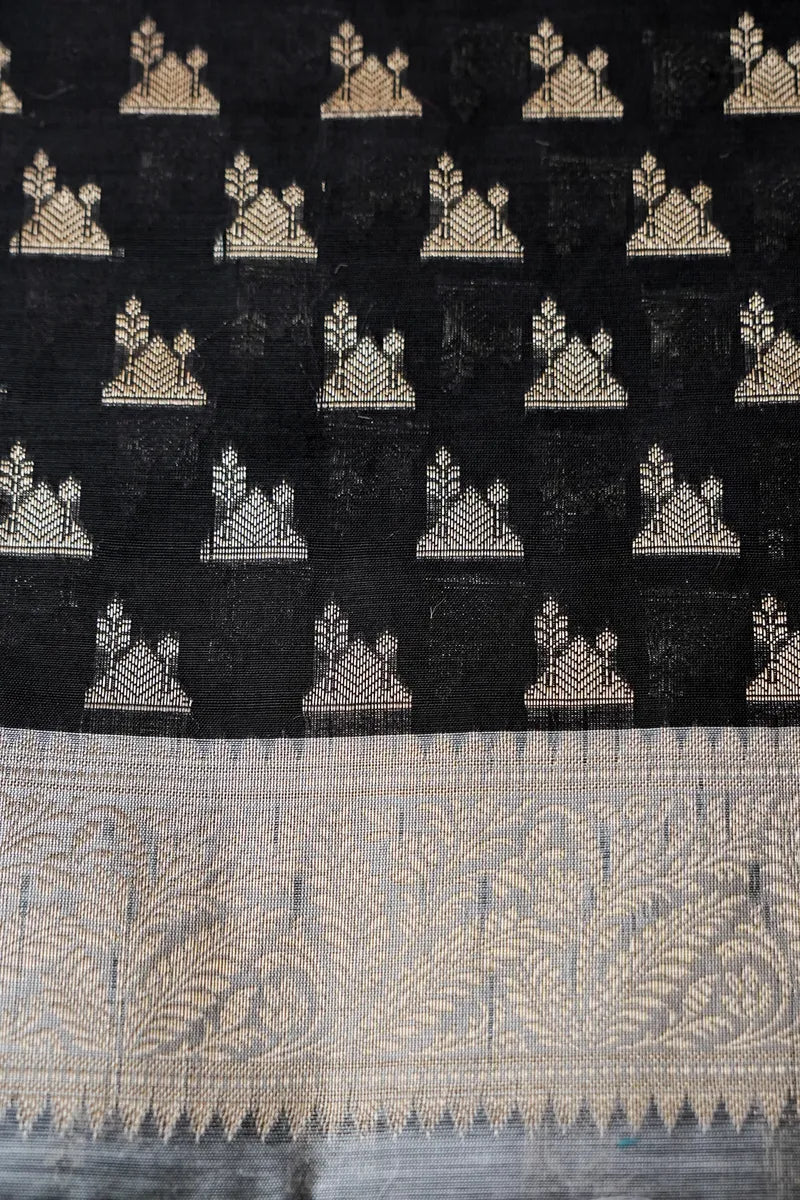 COTTON SILK BLACK WITH GREY COLOR UNSTITCHED SUIT MATERIAL