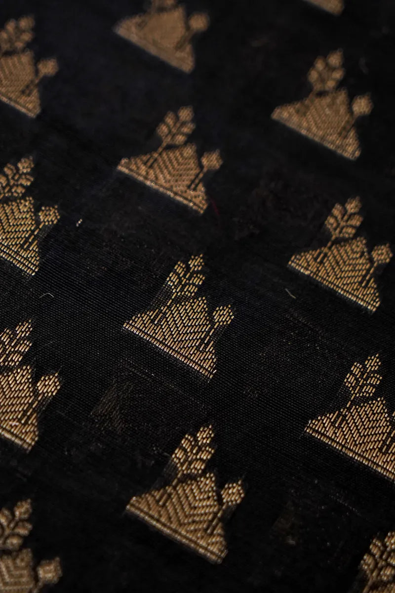 COTTON SILK BLACK WITH GREY COLOR UNSTITCHED SUIT MATERIAL