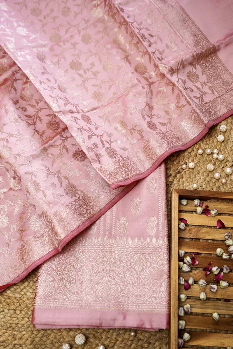 BANARASI SILK PONDS PINK COLOR UNSTITCHED SUIT MATERIAL