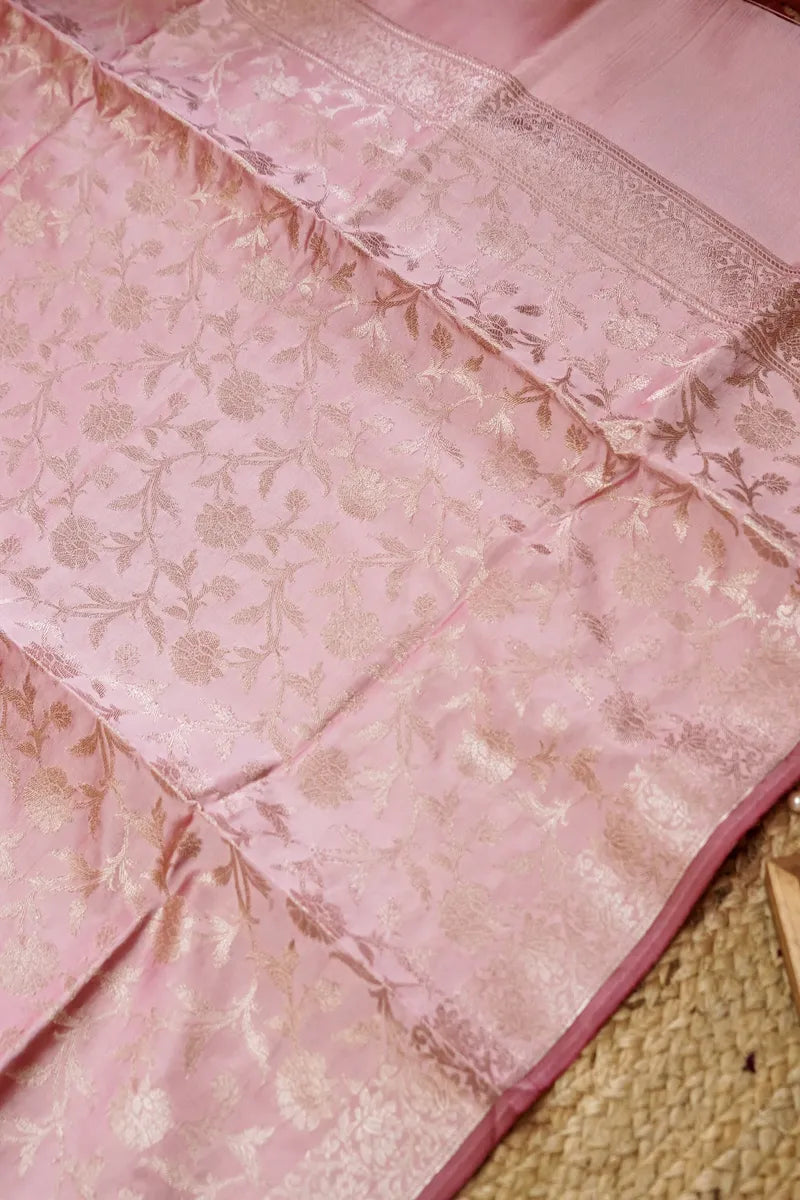 BANARASI SILK PONDS PINK COLOR UNSTITCHED SUIT MATERIAL