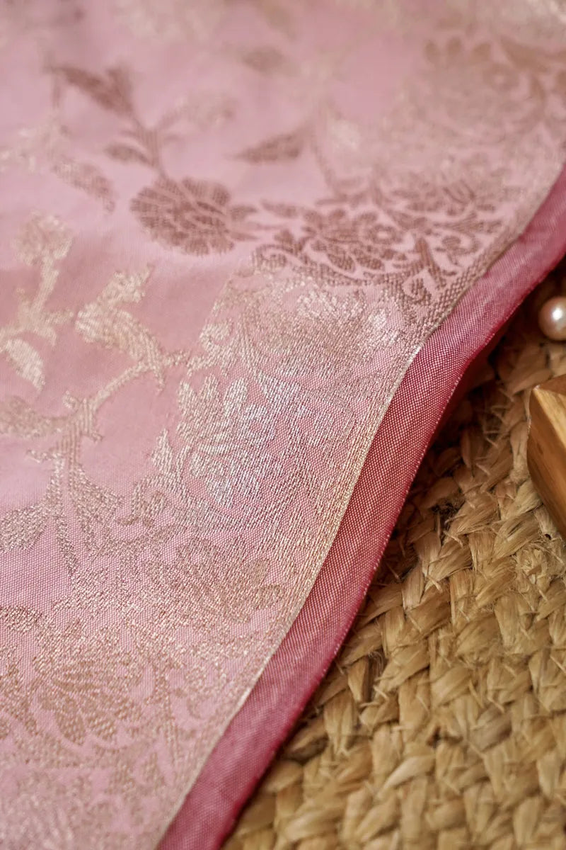 BANARASI SILK PONDS PINK COLOR UNSTITCHED SUIT MATERIAL