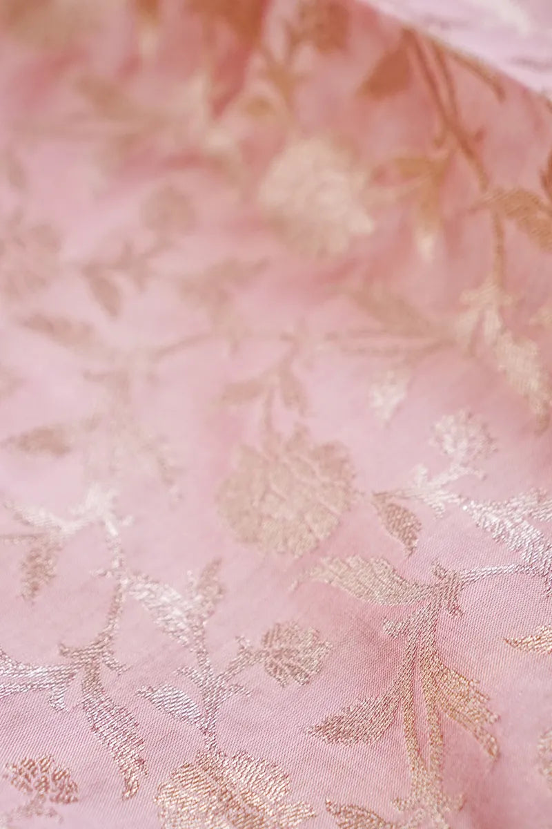 BANARASI SILK PONDS PINK COLOR UNSTITCHED SUIT MATERIAL