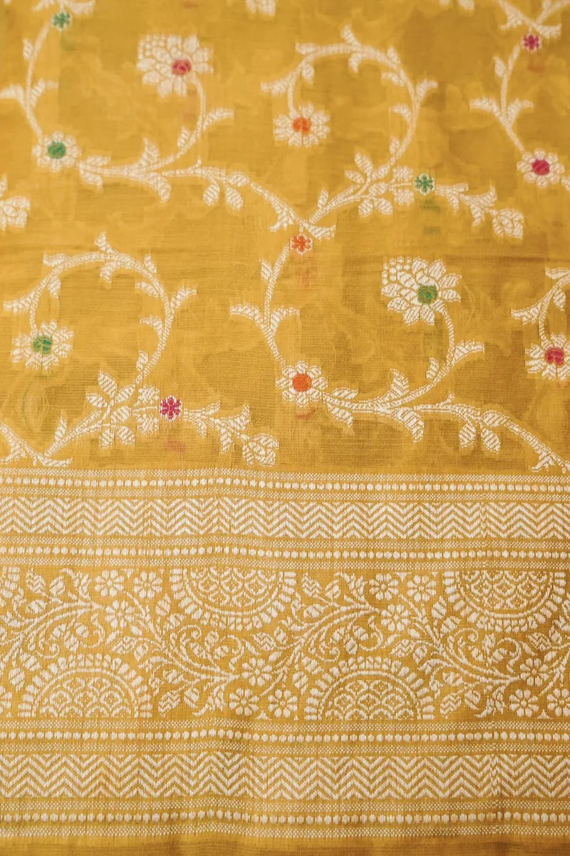 COTTON SILK YELLOW COLOR UNSTITCHED SUIT MATERIAL