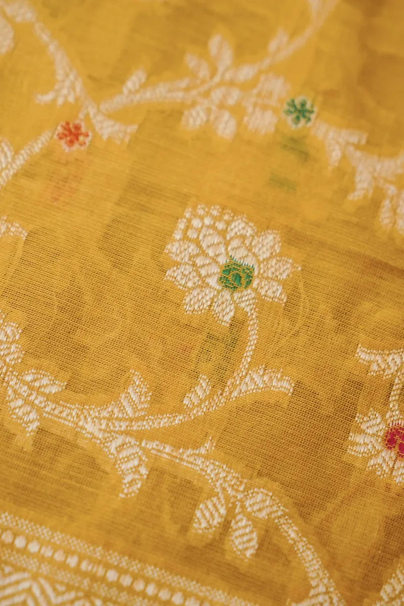 COTTON SILK YELLOW COLOR UNSTITCHED SUIT MATERIAL