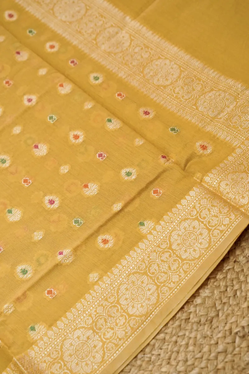COTTON SILK YELLOW COLOR UNSTITCHED SUIT MATERIAL