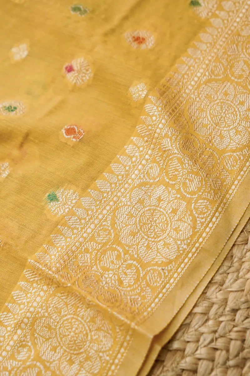 COTTON SILK YELLOW COLOR UNSTITCHED SUIT MATERIAL