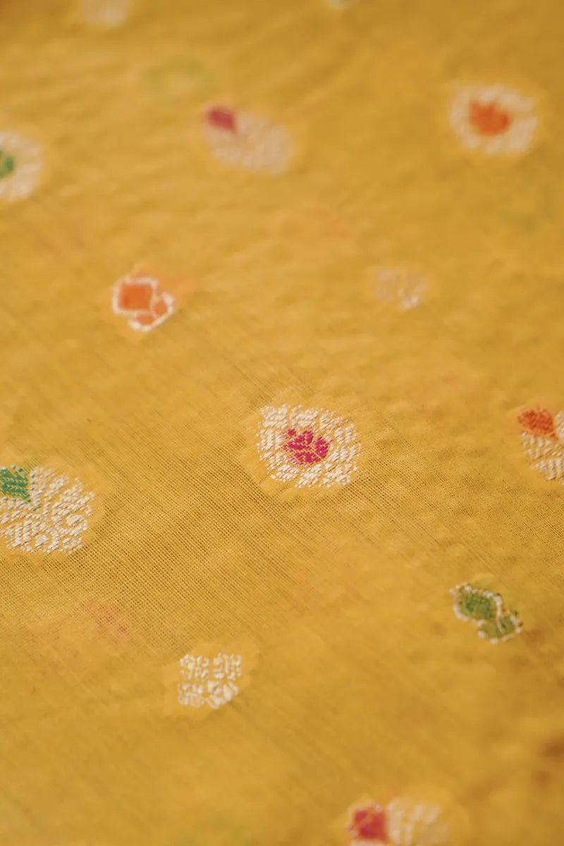 COTTON SILK YELLOW COLOR UNSTITCHED SUIT MATERIAL