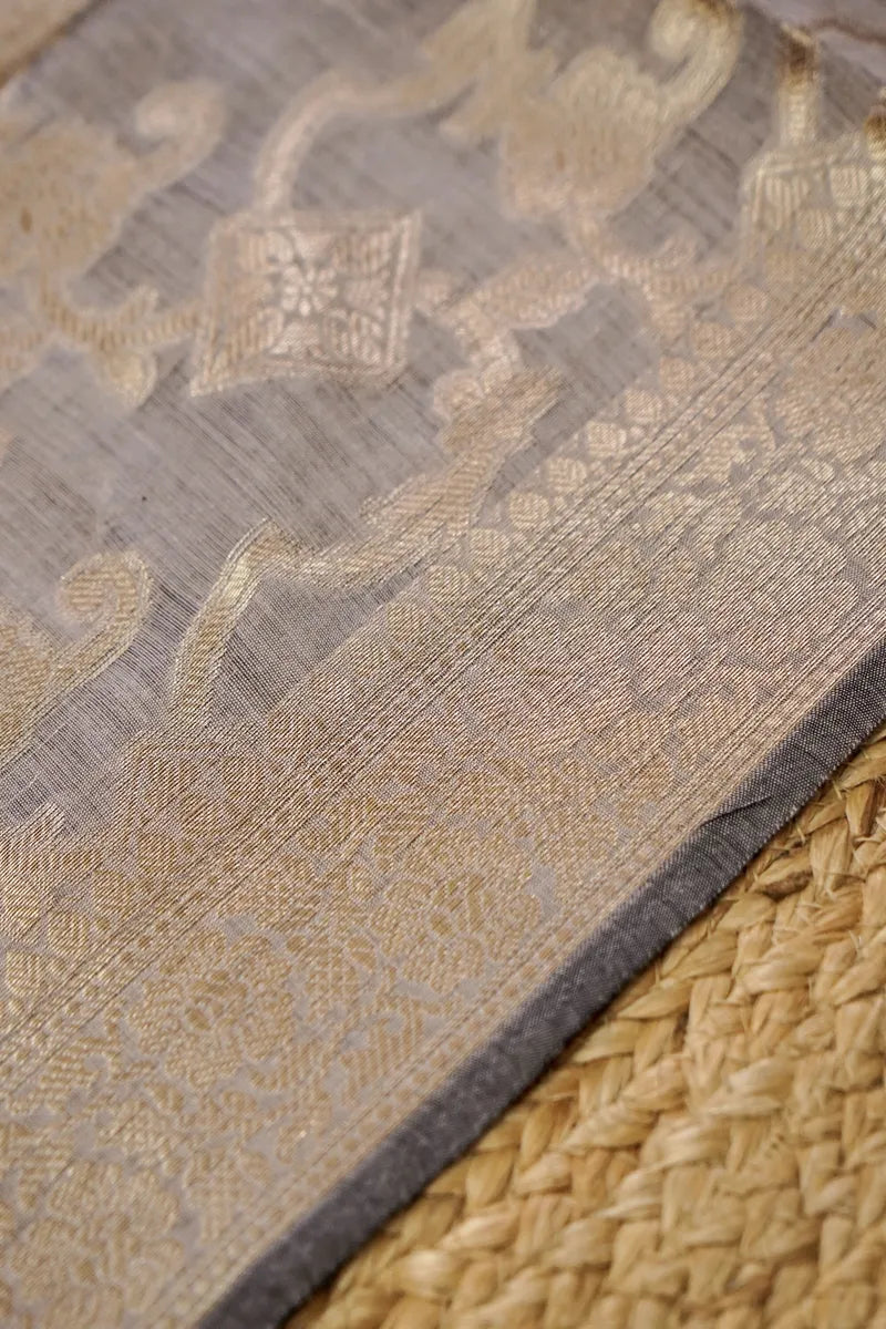 COTTON SILK BLACK WITH GREY COLOR UNSTITCHED SUIT MATERIAL