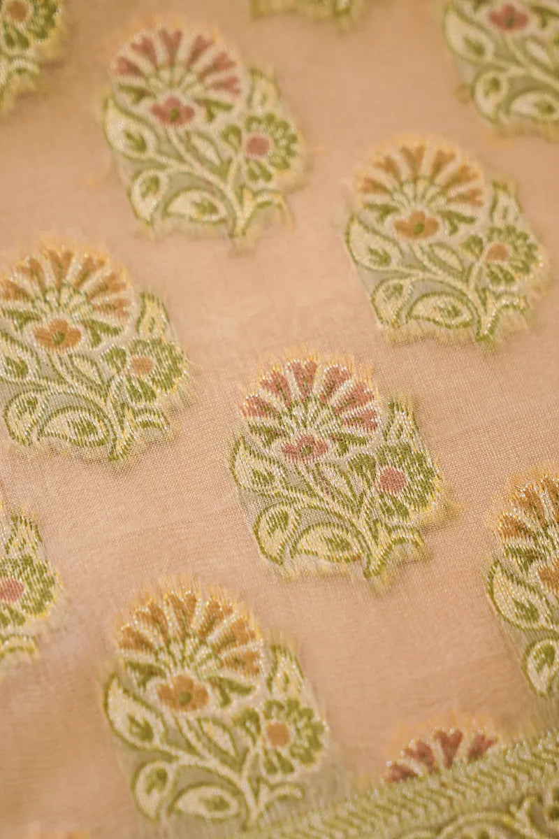 KHADDI SILK PEACH COLOR UNSTITCHED SUIT MATERIAL