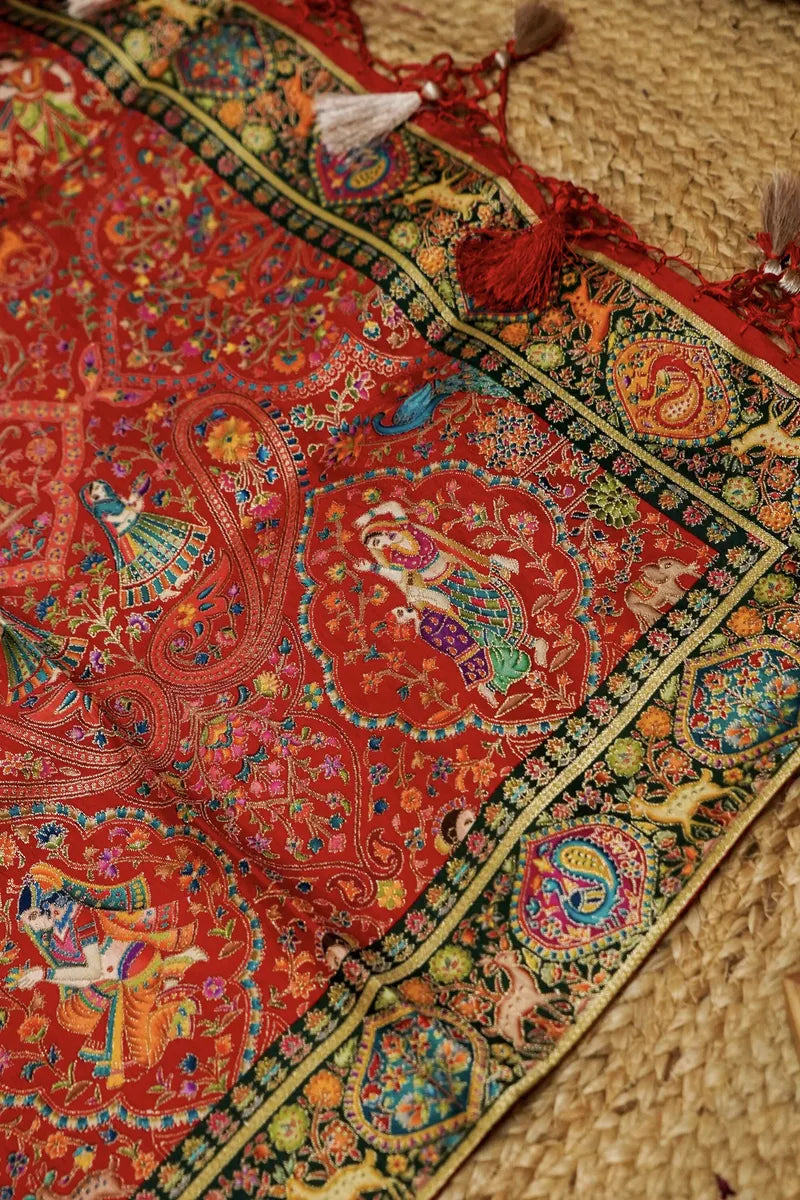 PASHMINA SILK RED WITH BLACK COLOR UNSTITCHED SUIT MATERIAL