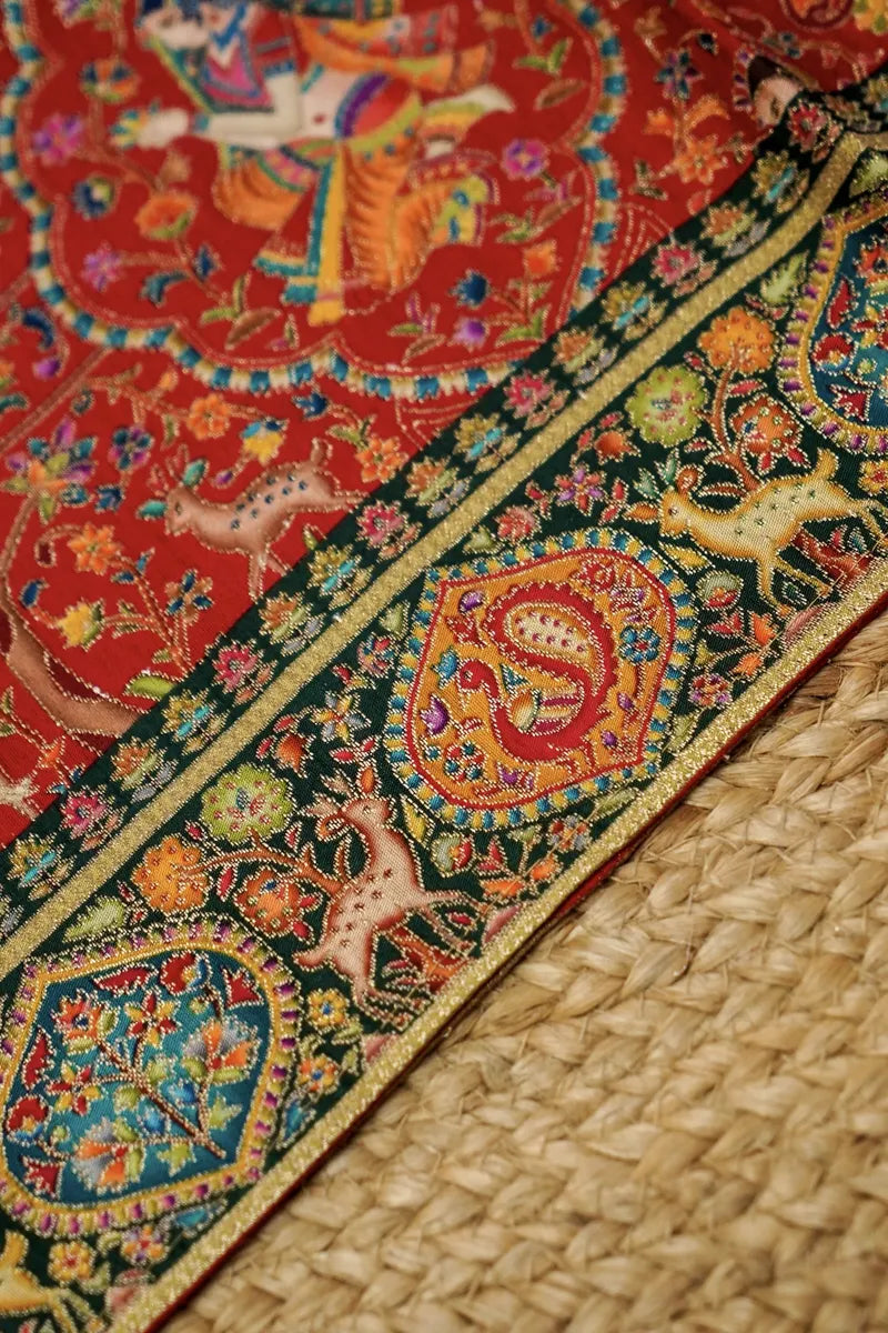 PASHMINA SILK RED WITH BLACK COLOR UNSTITCHED SUIT MATERIAL