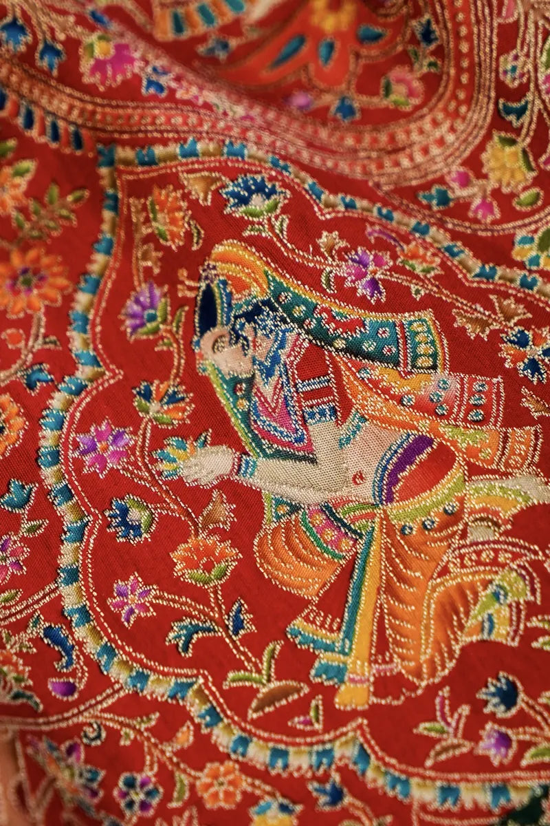 PASHMINA SILK RED WITH BLACK COLOR UNSTITCHED SUIT MATERIAL