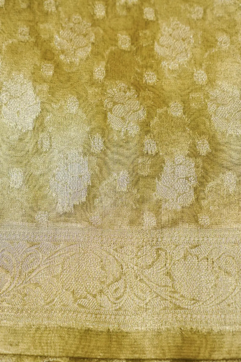 TISSUE SILK LIME YELLOW COLOR UNSTITCHED SUIT MATERIAL