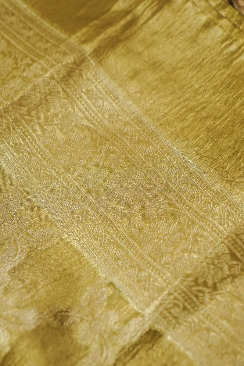 TISSUE SILK LIME YELLOW COLOR UNSTITCHED SUIT MATERIAL
