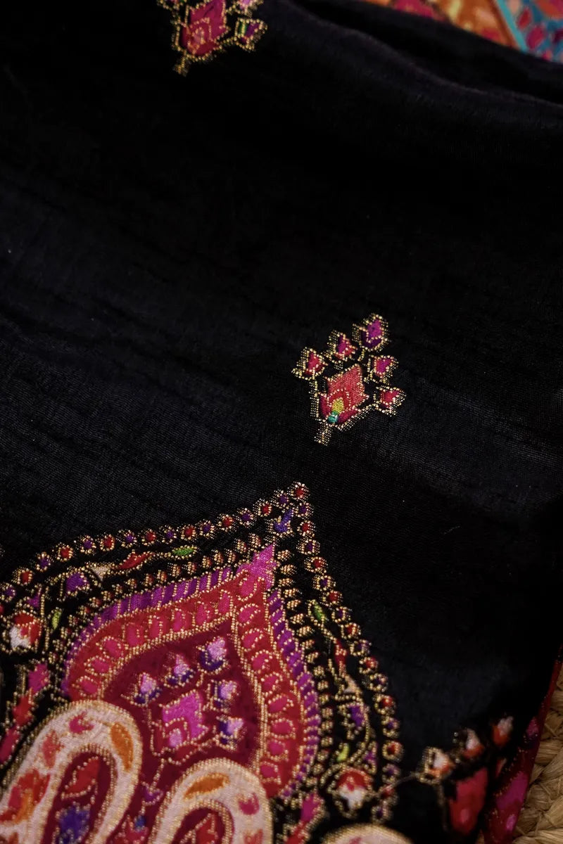 PASHMINA SILK BLACK COLOR UNSTITCHED SUIT MATERIAL