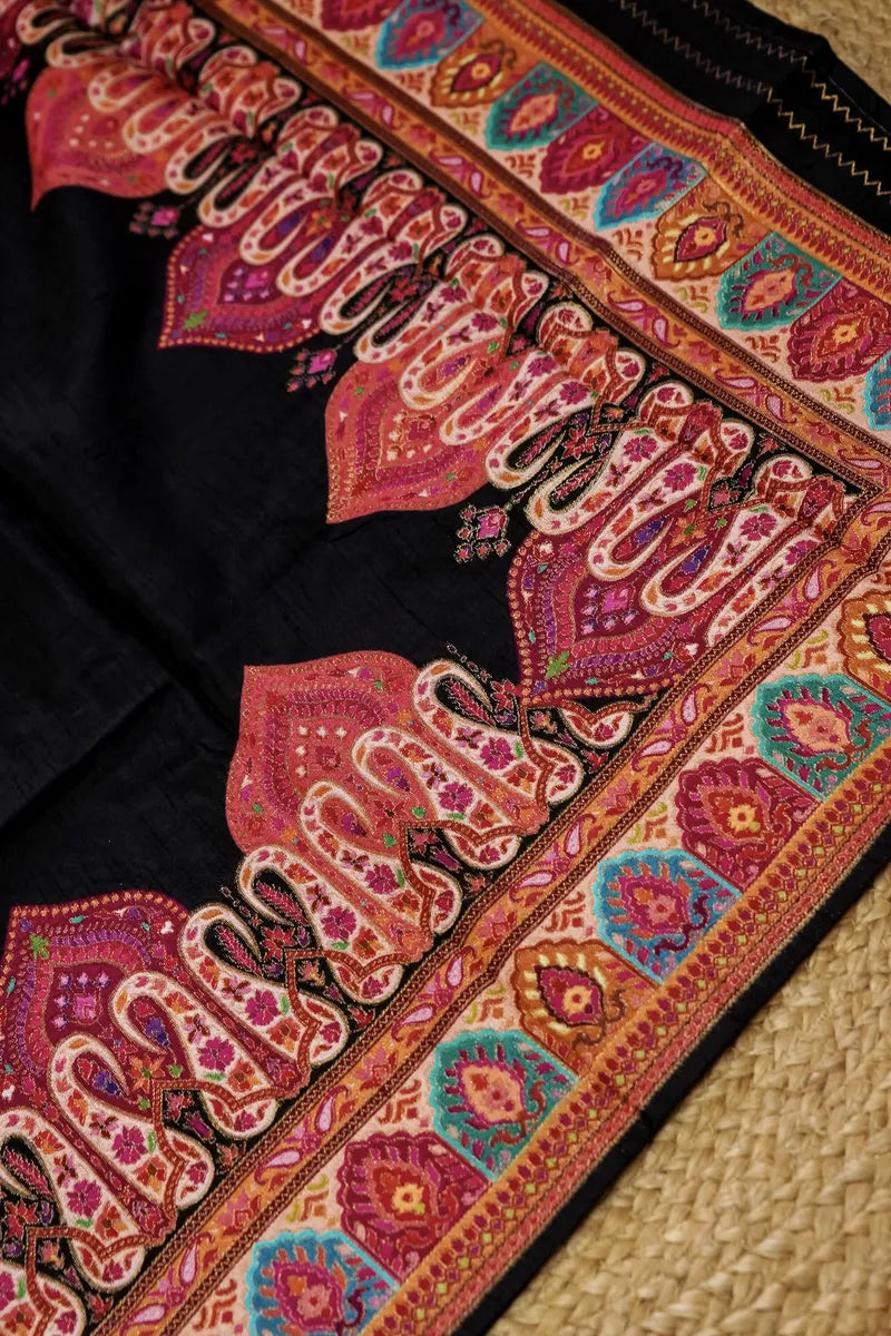 PASHMINA SILK BLACK COLOR UNSTITCHED SUIT MATERIAL