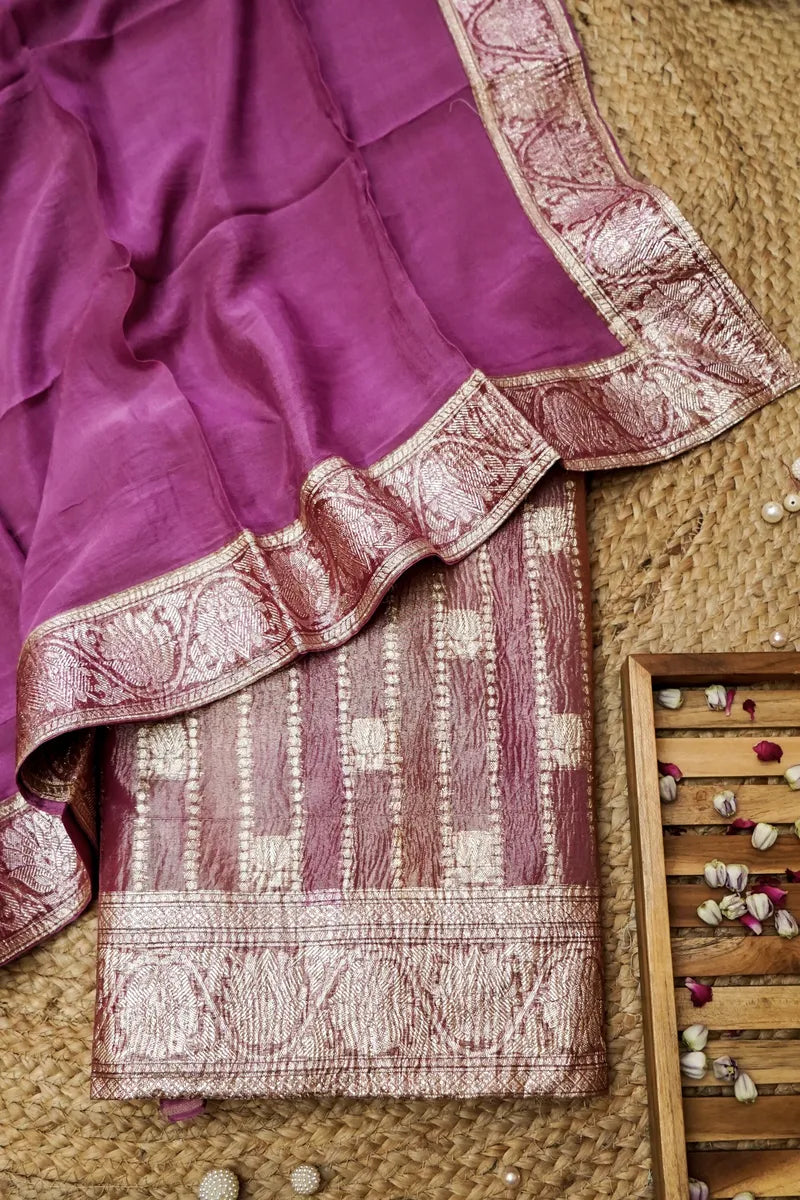 CRUSH TISSUE SILK PURPLE COLOR UNSTITCHED SUIT MATERIAL