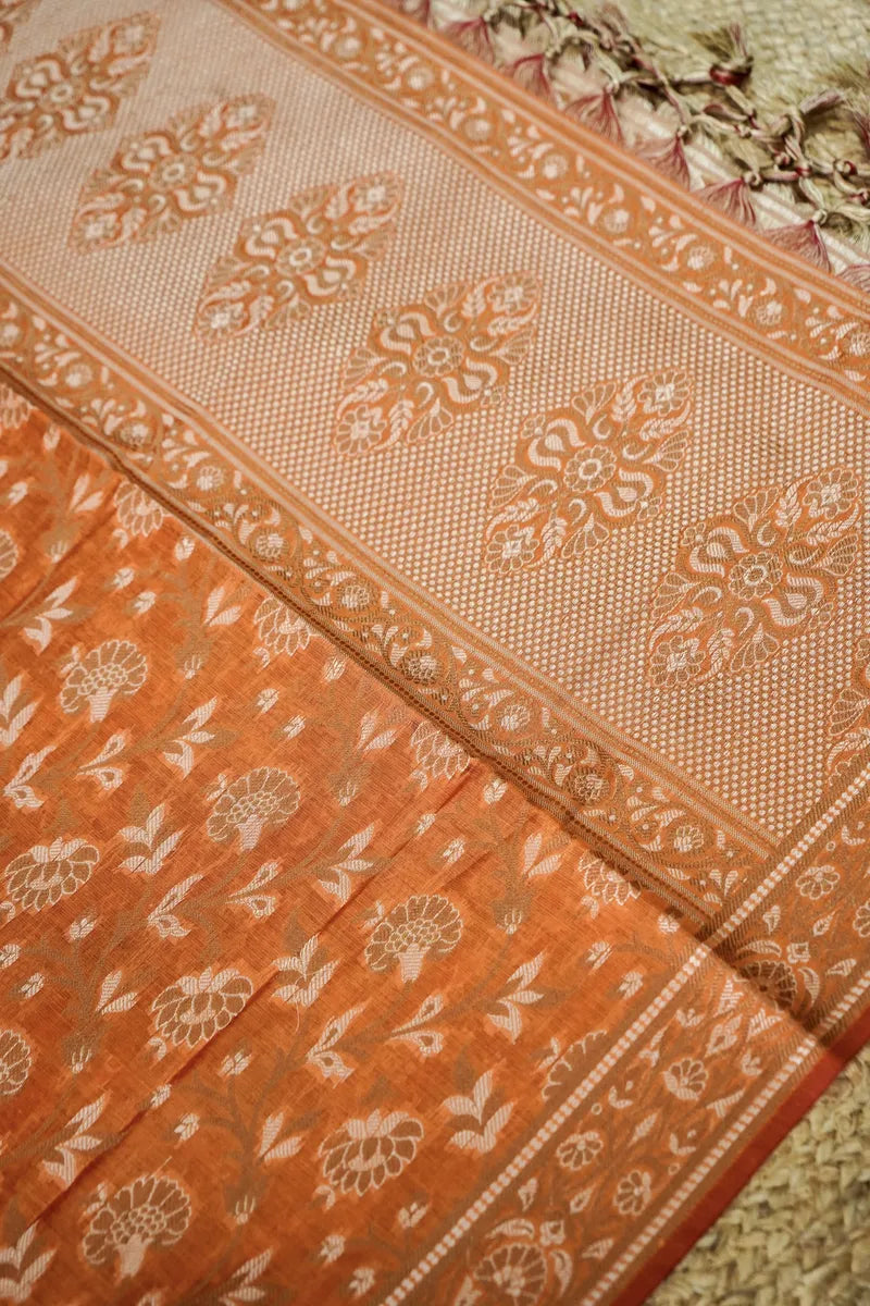 BANARASI SILK RAMA GREEN WITH ORANGE COLOR UNSTITCHED SUIT MATERIAL