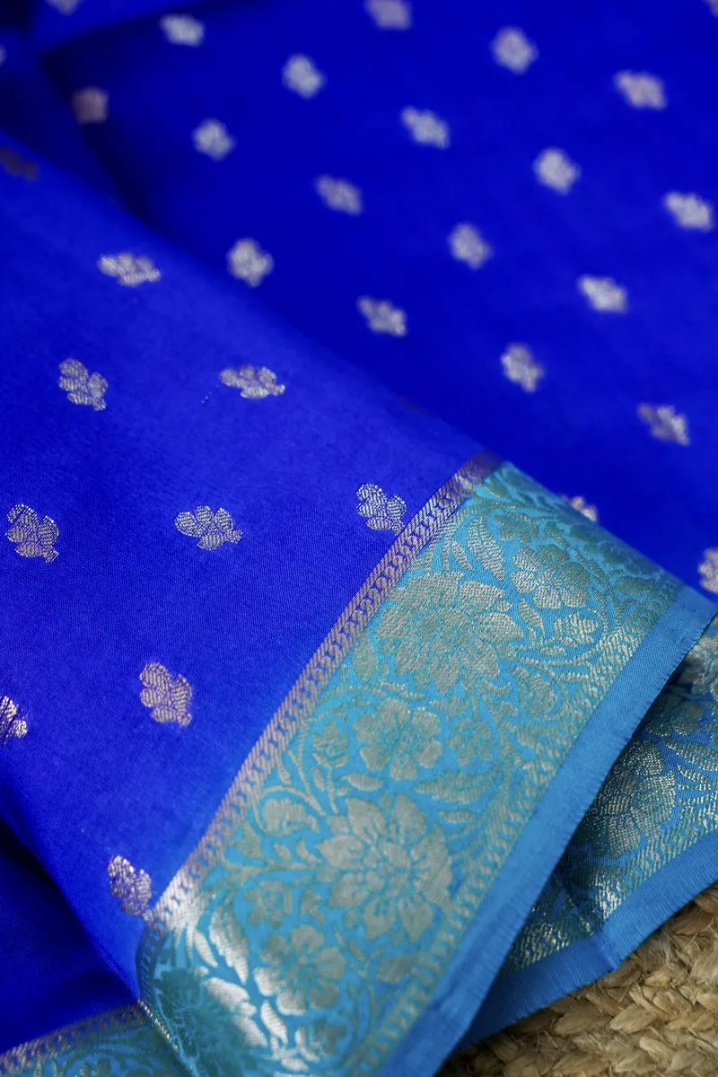 BANARASI KATAN SILK BLUE WITH FIROZI COLOR UNSTITCHED SUIT MATERIAL