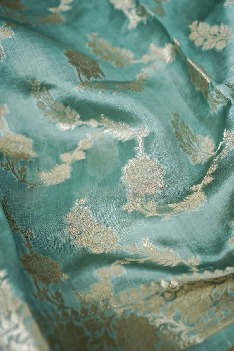 BANARASI KATAN SILK PESTAL MINT GREEN COLOR UNSTITCHED SUIT MATERIAL