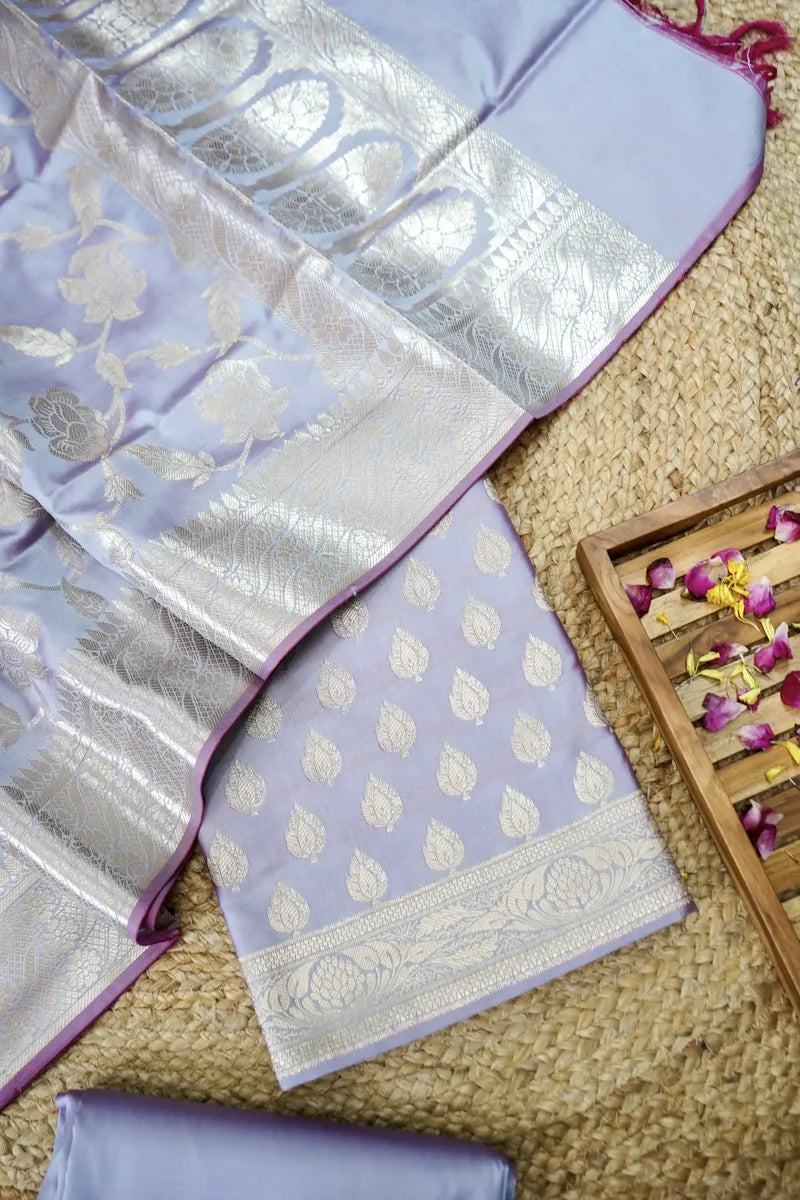 BANARASI SILK LAVENDAR COLOR UNSTITCHED SUIT MATERIAL