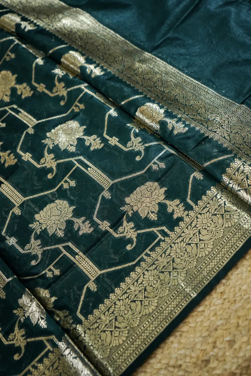 COTTON SILK BOTTLE GREEN COLOR UNSTITCHED SUIT MATERIAL