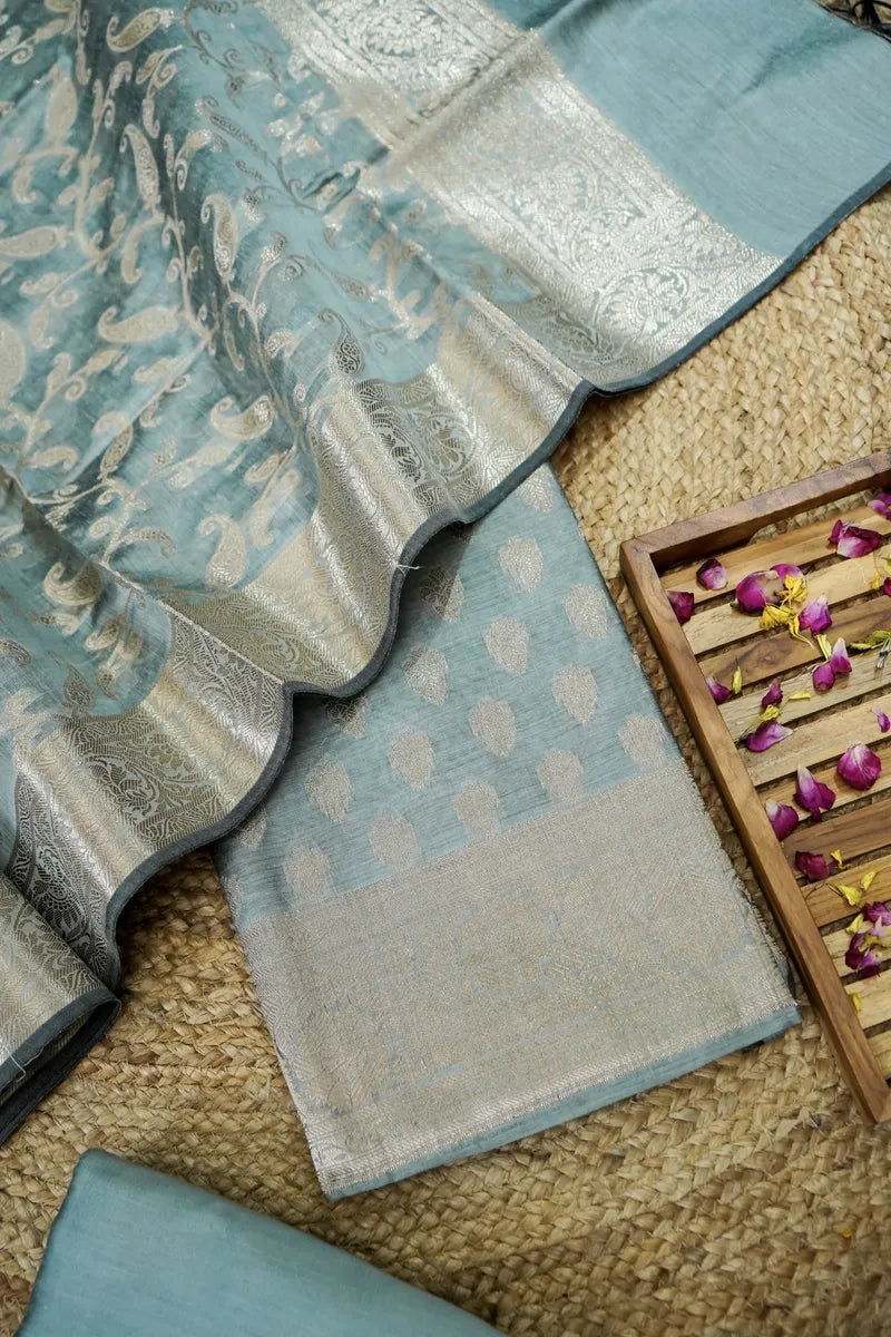 COTTON SILK LITE PASTEL BLUE COLOR UNSTITCHED SUIT MATERIAL