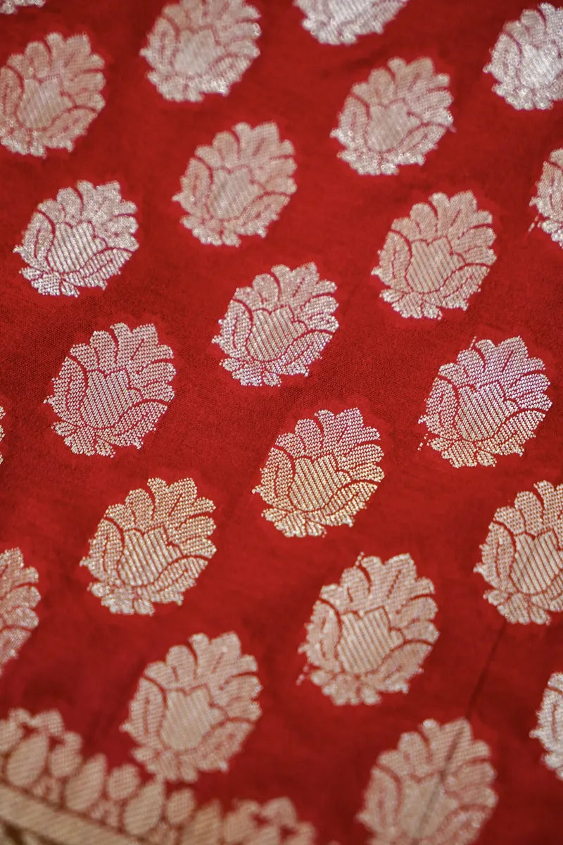 BANARASI SILK RED WITH MEHENDI COLOR UNSTITCHED SUIT MATERIAL