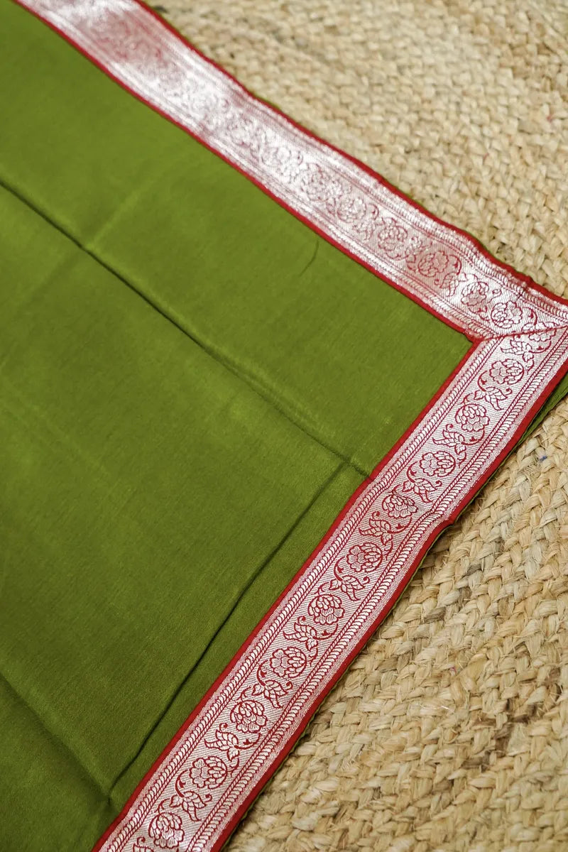 BANARASI SILK RED WITH MEHENDI COLOR UNSTITCHED SUIT MATERIAL