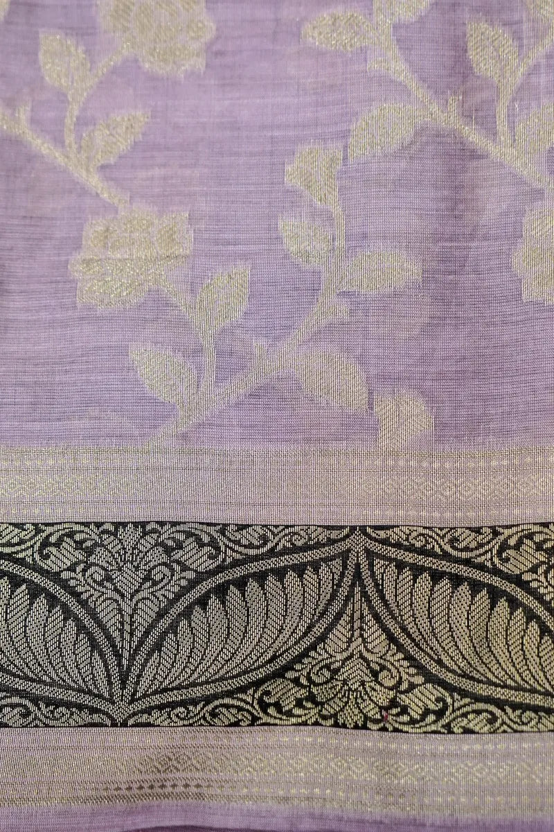COTTON SILK LAVENDER WITH BLACK COLOR UNSTITCHED SUIT MATERIAL