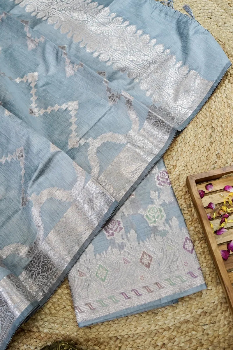 COTTON SILK GREY COLOR UNSTITCHED SUIT MATERIAL