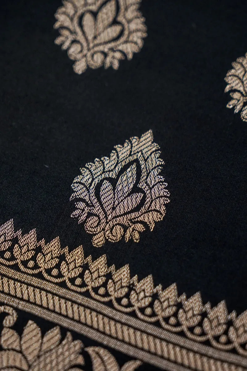 BANARASI SILK BLACK COLOR UNSTITCHED SUIT MATERIAL