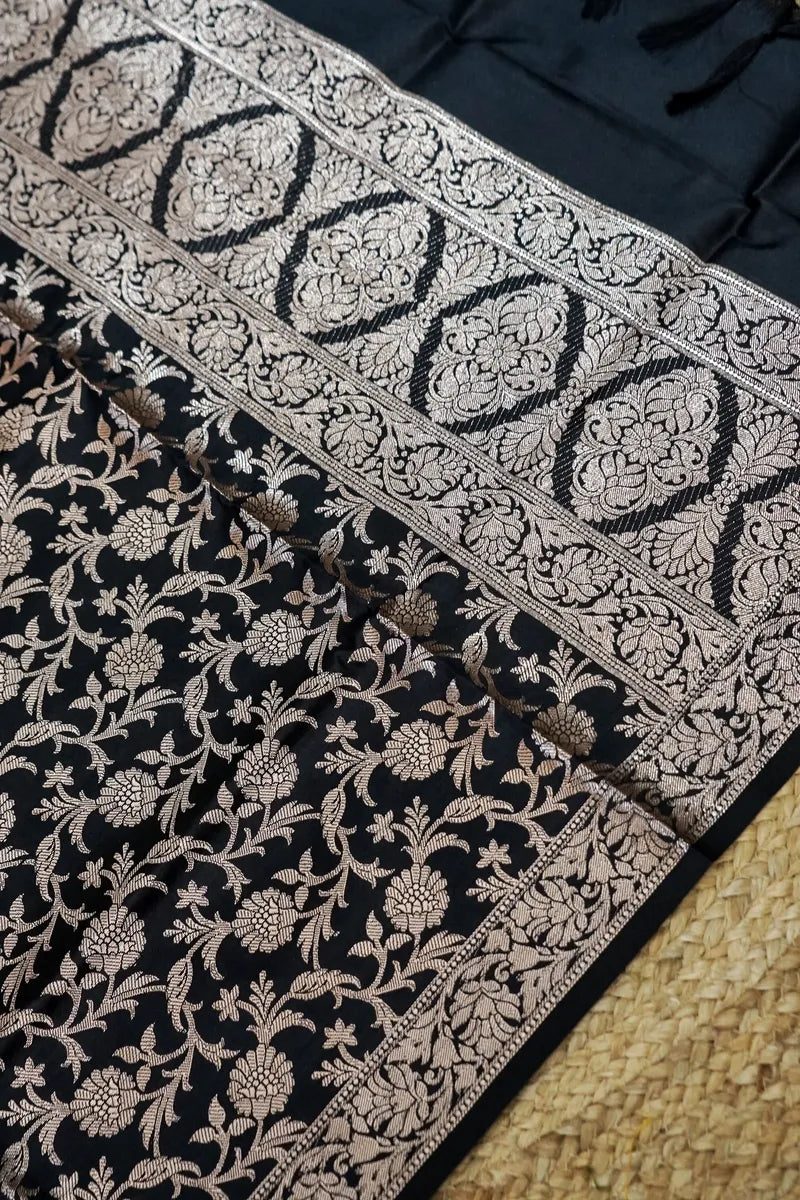 BANARASI SILK BLACK COLOR UNSTITCHED SUIT MATERIAL