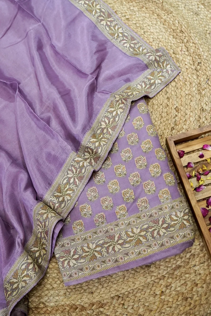 KHADDI SILK LAVENDER COLOR UNSTITCHED SUIT MATERIAL