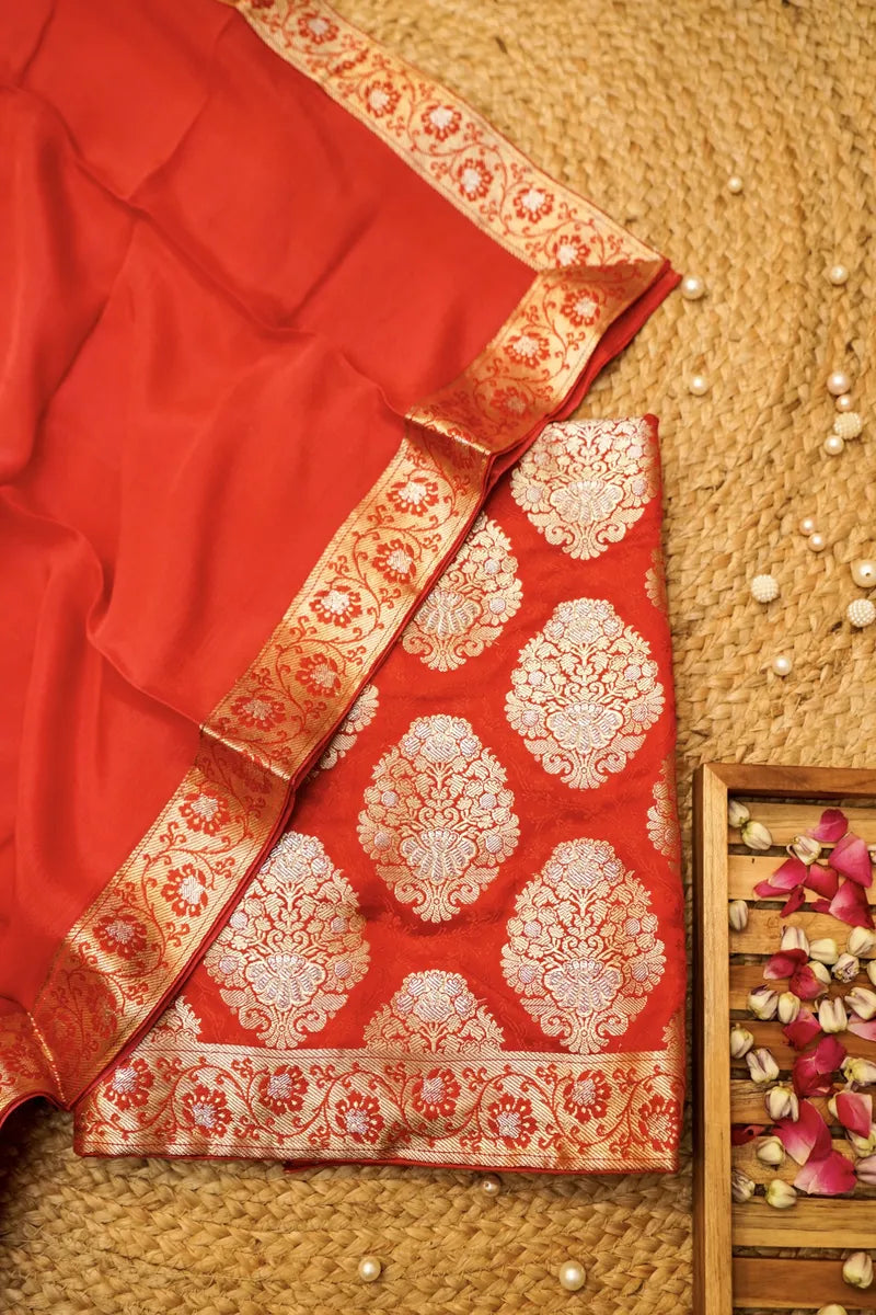 BANARASI KATAN SILK RED COLOR UNSTITCHED SUIT MATERIAL