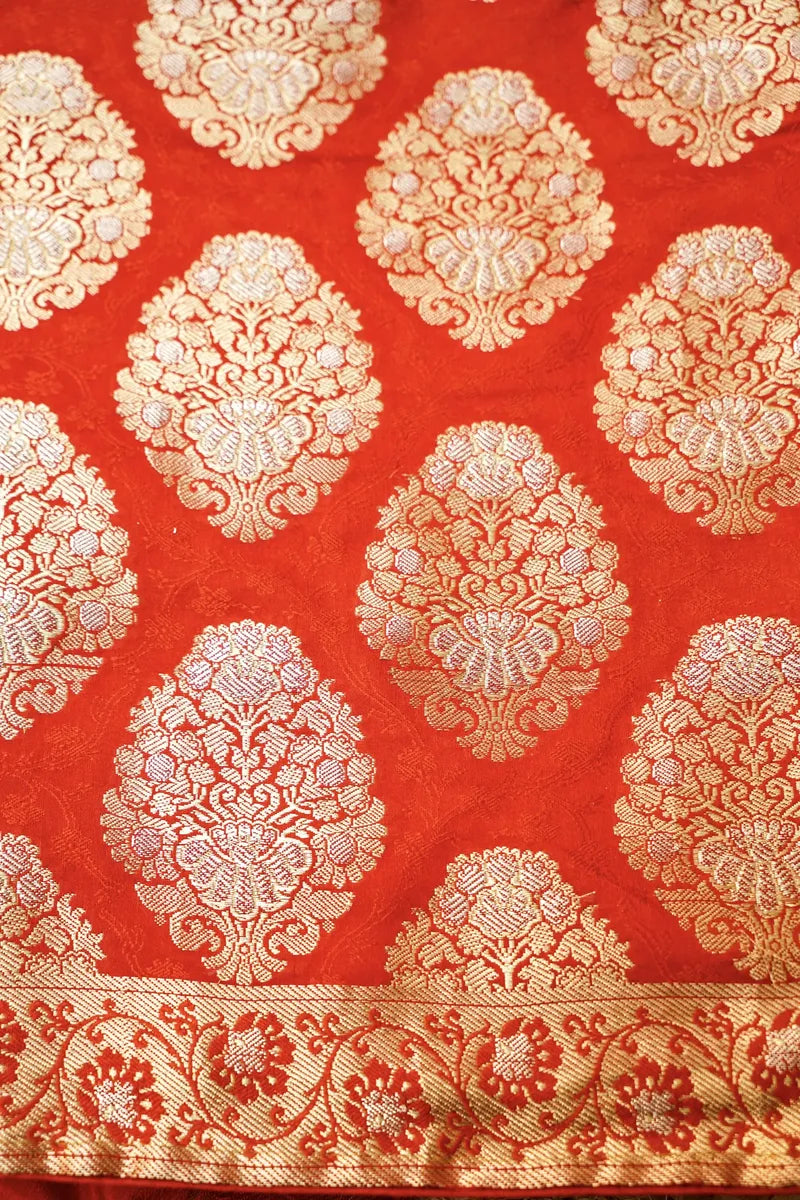 BANARASI KATAN SILK RED COLOR UNSTITCHED SUIT MATERIAL