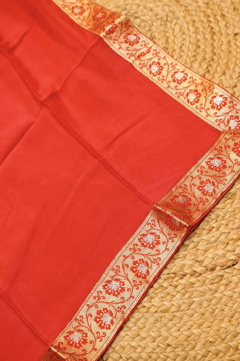 BANARASI KATAN SILK RED COLOR UNSTITCHED SUIT MATERIAL
