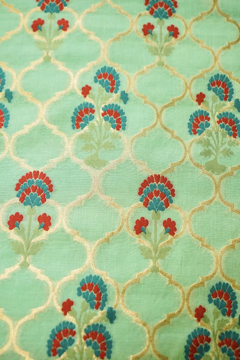 BANARASI KATAN SILK LIME GREEN COLOR UNSTITCHED SUIT MATERIAL