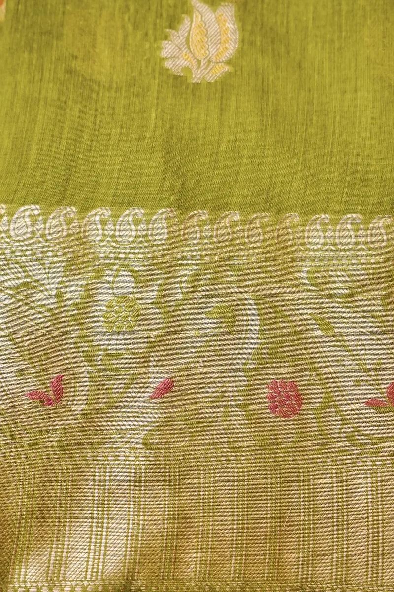 COTTON SILK PISTA GREEN COLOR UNSTITCHED SUIT MATERIAL