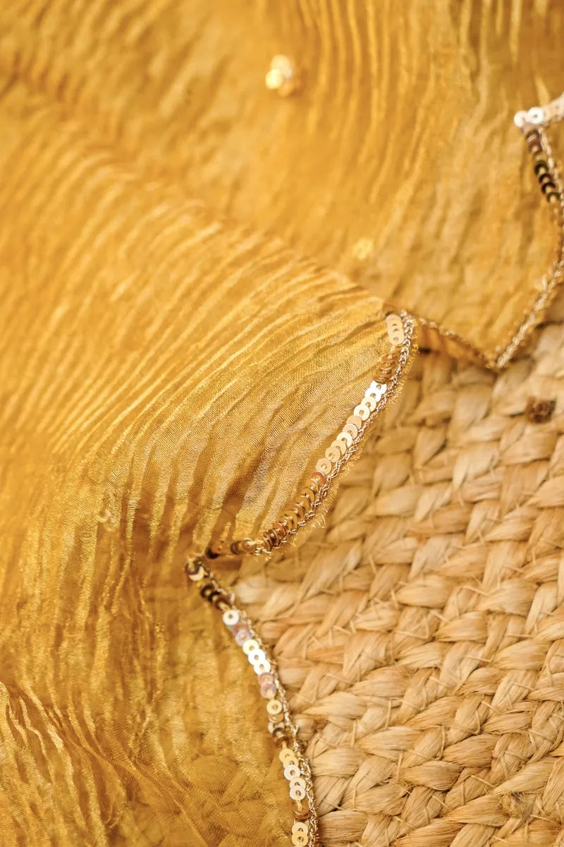TISSUE SILK YELLOW COLOR UNSTITCHED SUIT MATERIAL