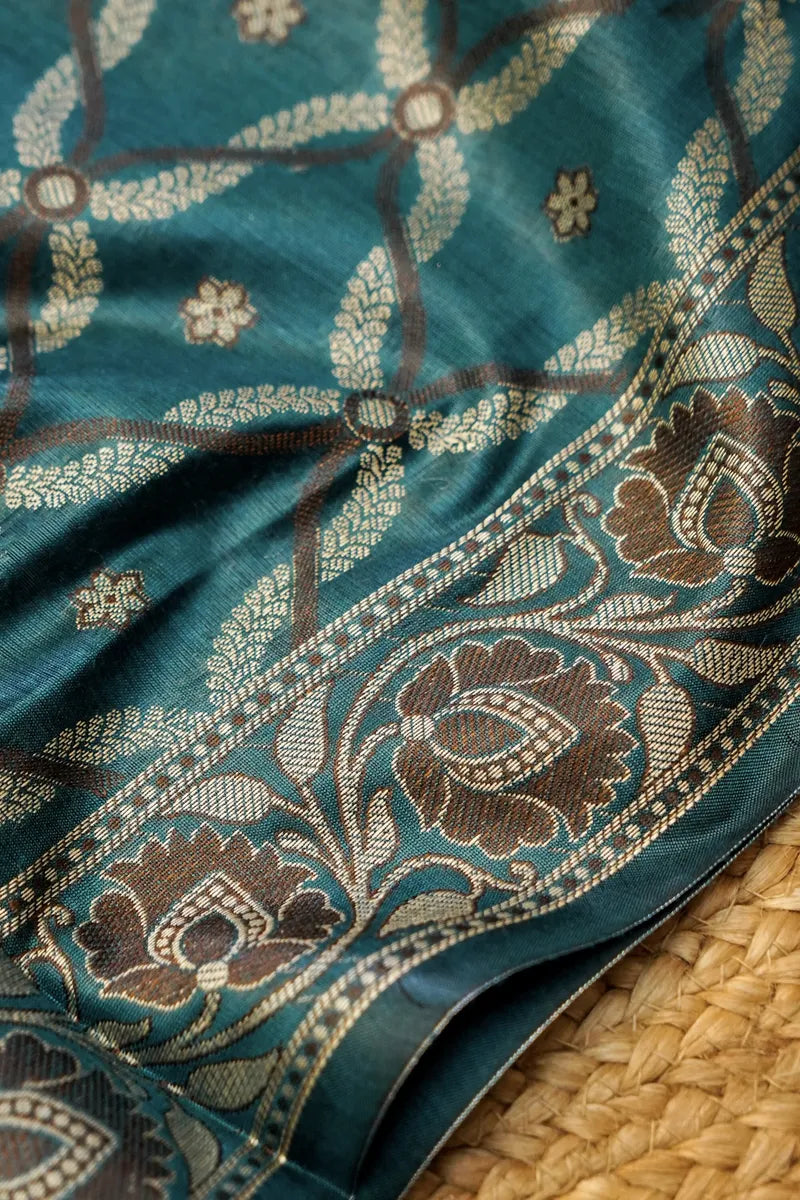 COTTON SILK TEAL BLUE COLOR UNSTITCHED SUIT MATERIAL