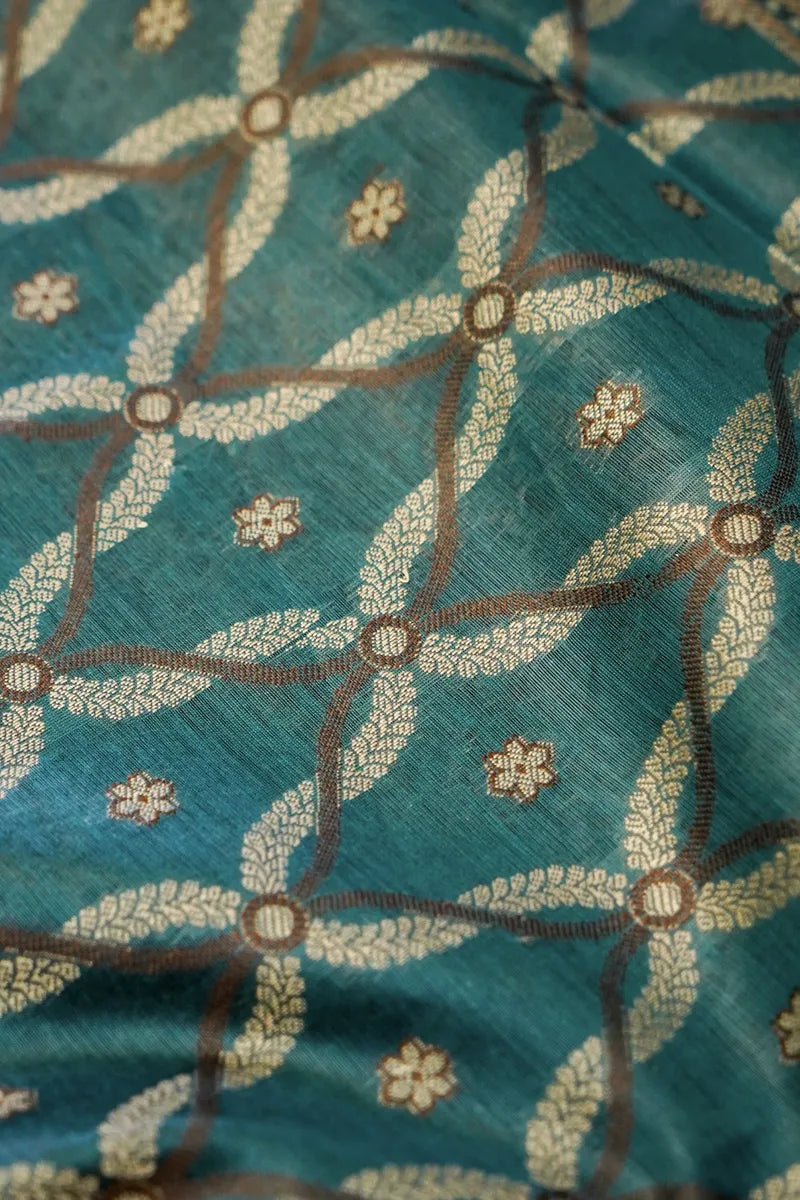COTTON SILK TEAL BLUE COLOR UNSTITCHED SUIT MATERIAL