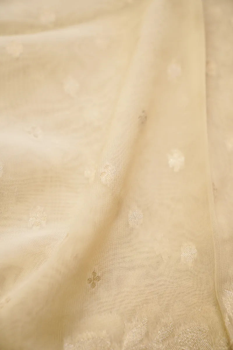 GEORGETTE BANARASI OFF WHITE COLOR UNSTITCHED SUIT MATERIAL