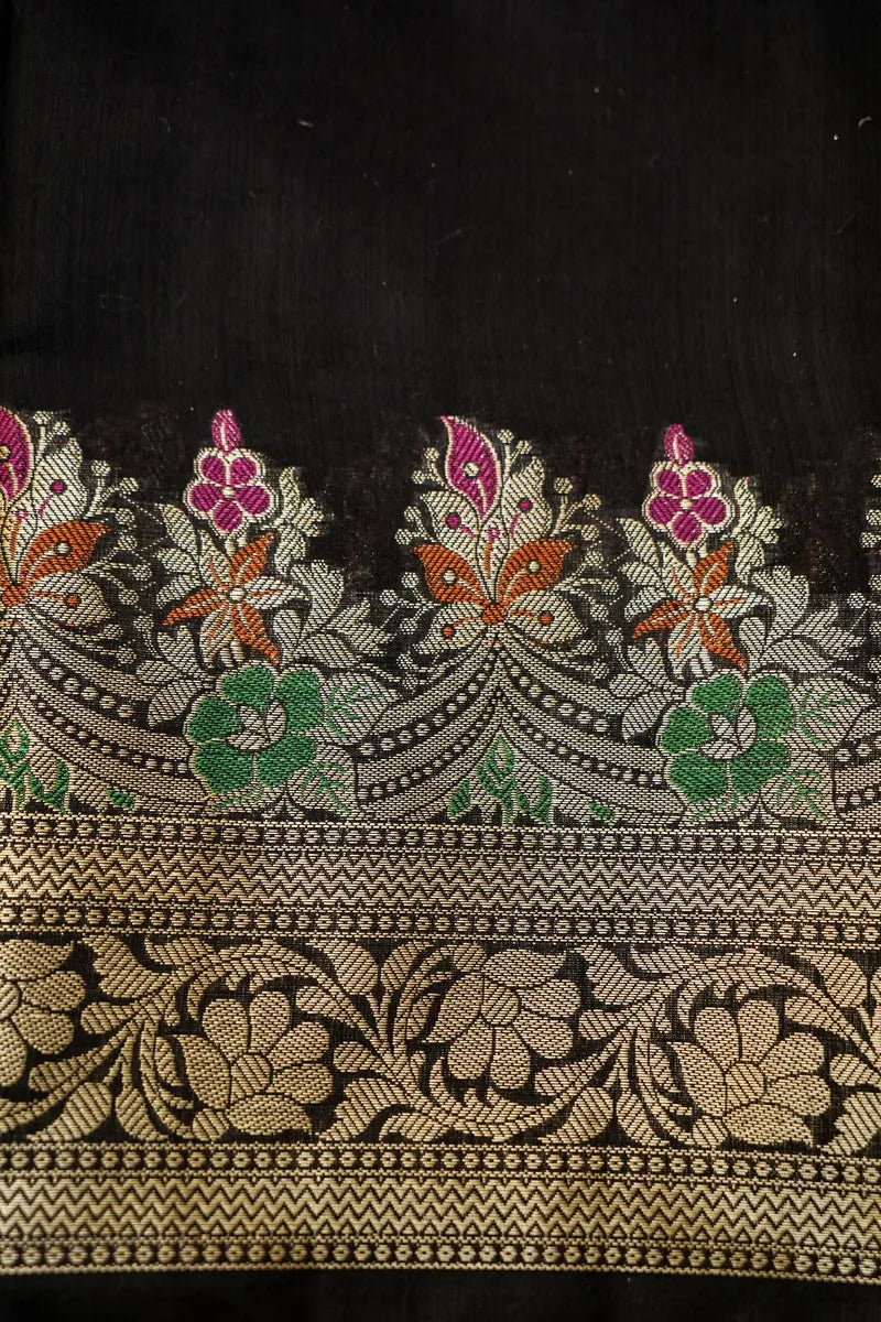 COTTON SILK BLACK COLOR UNSTITCHED SUIT MATERIAL