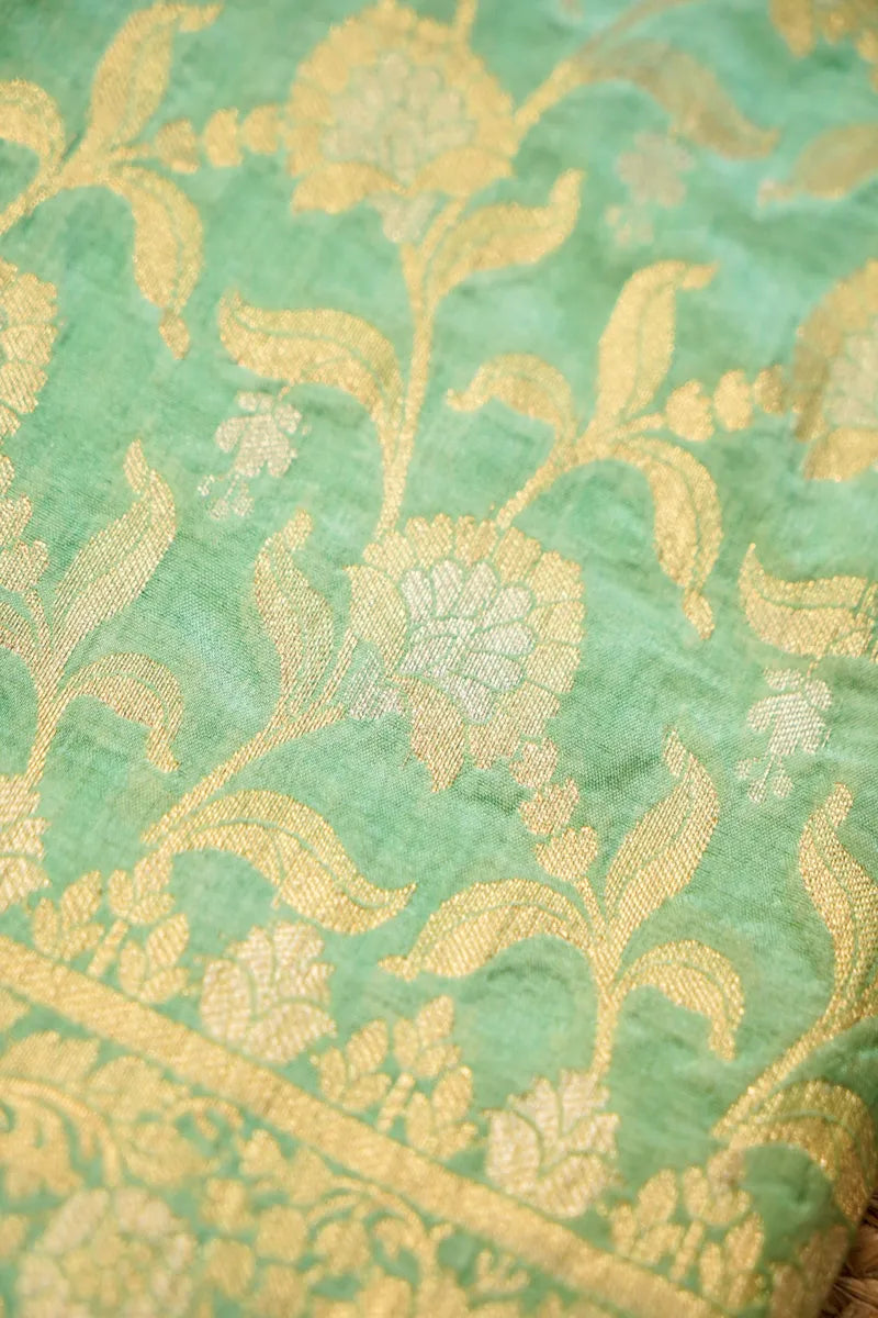 BANARASI SILK MINT GREEN COLOR UNSTITCHED SUIT MATERIAL