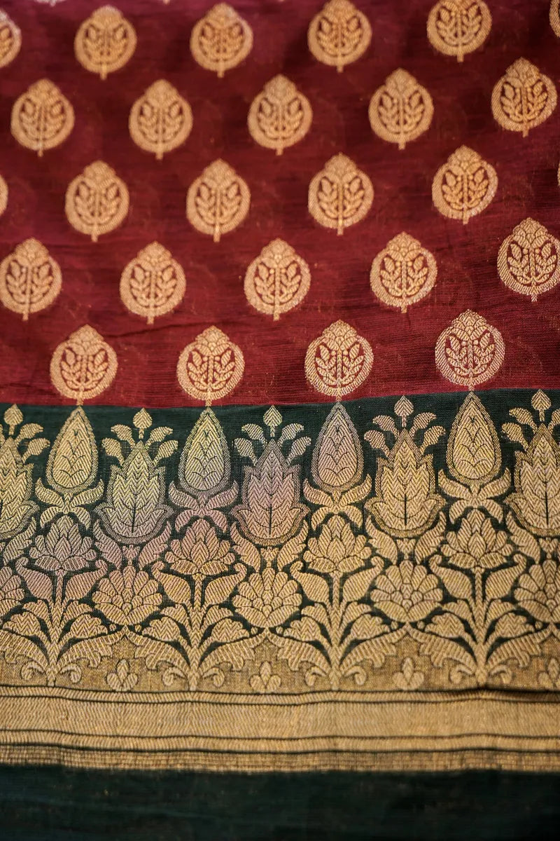 BANARASI SILK MAROON WITH BOTTLE GREEN COLOR UNSTITCHED SUIT MATERIAL