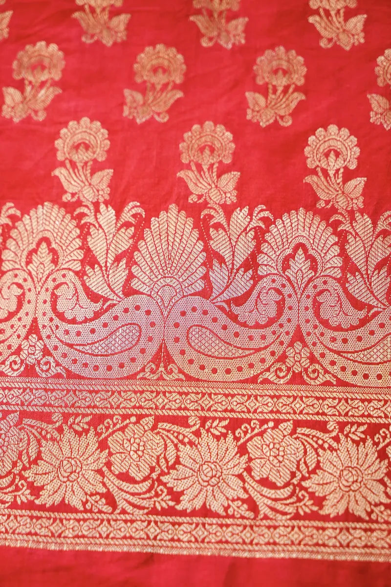 BANARASI SILK GAJARI PINK COLOR UNSTITCHED SUIT MATERIAL